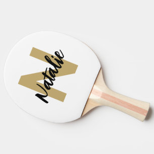 Gold Monogram Initial und Name Personalisiert Tischtennis Schläger