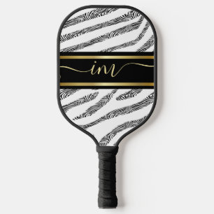 Gold Monogram Initial und Name Personalisiert Zebr Pickleball Schläger