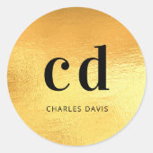 Gold Monogram Initialen minimalistisch modern Runder Aufkleber (Vorderseite)