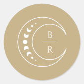 Gold Monogram Initials Celestial Wedding Runder Aufkleber (Vorderseite)