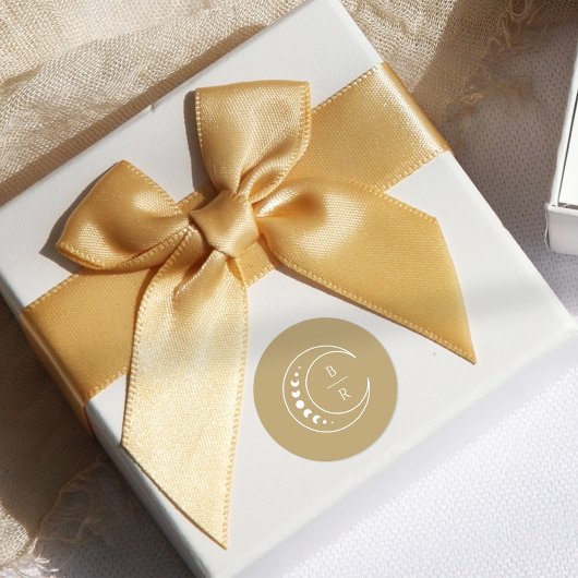 Gold Monogram Initials Celestial Wedding Runder Aufkleber
