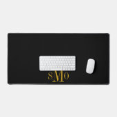 Gold Monogram Initials Imitate Leather Black Schreibtischunterlage (Tastatur & Maus)