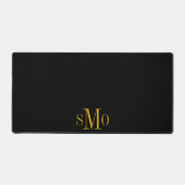 Gold Monogram Initials Imitate Leather Black Schreibtischunterlage (Vorderseite)