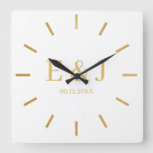 Gold Monogram Initials Square Wall Clock Quadratische Wanduhr (Vorderseite)