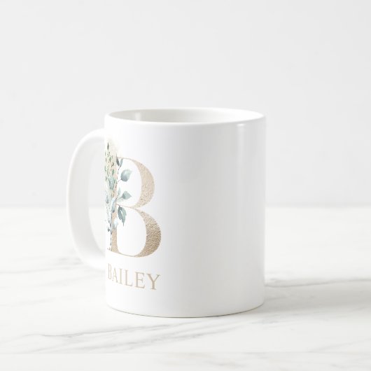Gold Monogram Letter B Floral Kaffeetasse (Vorderseite Links)