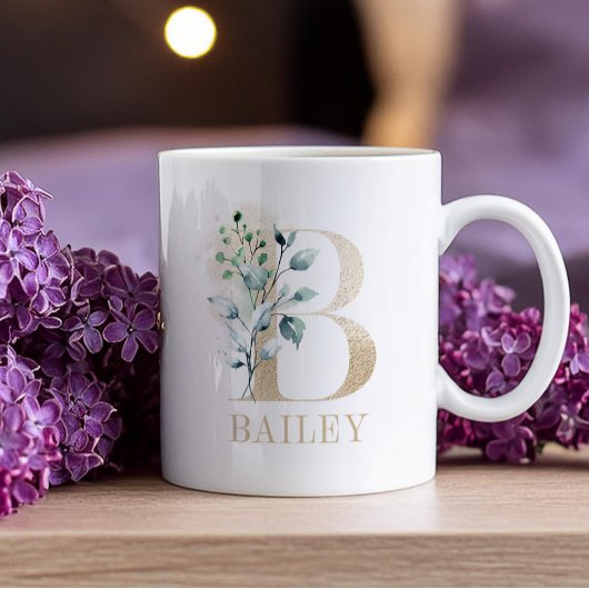 Gold Monogram Letter B Floral Kaffeetasse