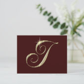 Gold Monogram Letter I initialisiert Postkarte (Stehend Vorderseite)