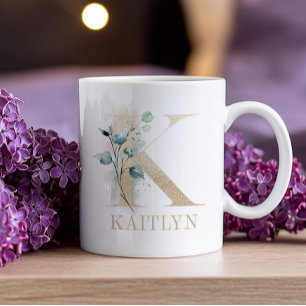 Gold Monogram Letter K Floral Kaffeetasse