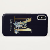 Gold Monogram Letter M Navy Blue Floral Name Case-Mate iPhone Hülle (Rückseite (Horizontal))