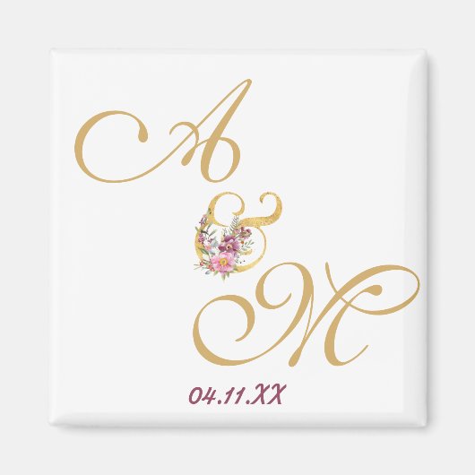 Gold MONOGRAM Letter WEDING PERSONALISIERT Magnet (Vorne)