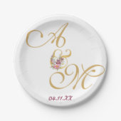 Gold MONOGRAM Letter WEDING PERSONALISIERT Pappteller (Vorderseite)