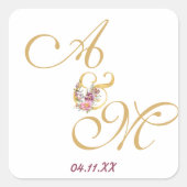 Gold MONOGRAM Letter WEDING PERSONALISIERT Quadratischer Aufkleber (Vorderseite)