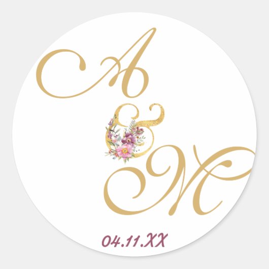 Gold MONOGRAM Letter WEDING PERSONALISIERT Runder Aufkleber (Vorderseite)