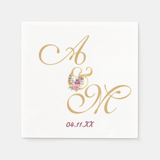 Gold MONOGRAM Letter WEDING PERSONALISIERT Serviette (Vorderseite)