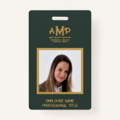 Gold-Monogram-Logo in 3 Buchstaben auf dunkelgrün Ausweis (Vorderseite)