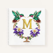 Gold Monogram M Hummingbird Jeweled Wedding Notizblock (Vorderseite)
