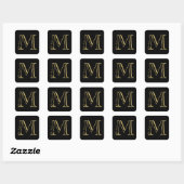Gold Monogram M und Name auf einer beliebigen Farb Quadratischer Aufkleber (Blatt)