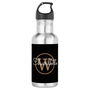 Gold Monogram Modern Script Black Edelstahlflasche