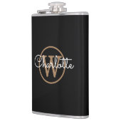 Gold Monogram, Modern Script Black Flachmann (Links)