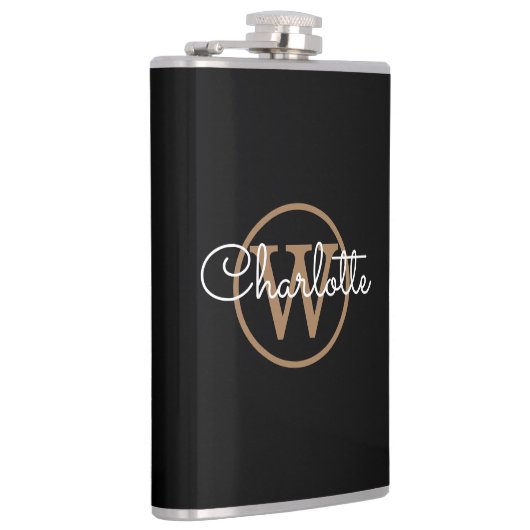 Gold Monogram, Modern Script Black Flachmann (Rechts)