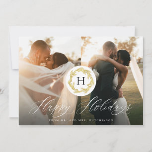 Gold Monogram Mr. and Mrs Newlyweds 2 Foto Happy Feiertagskarte
