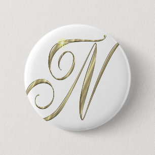 Gold Monogram N initials Merchandise Button