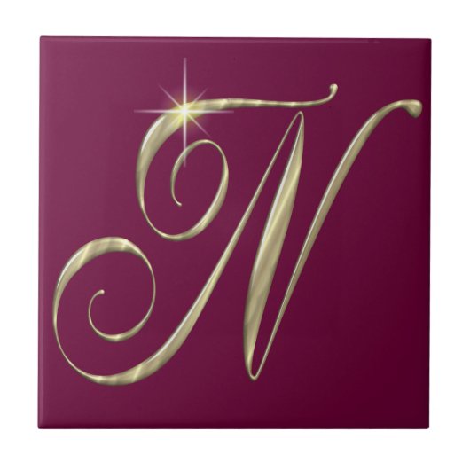 Gold Monogram N initials Merchandise Fliese (Vorderseite)