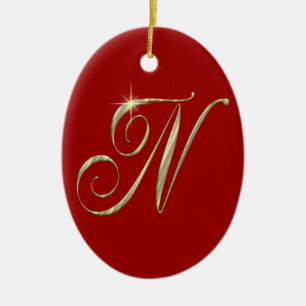 Gold Monogram N initials Merchandise Keramik Ornament
