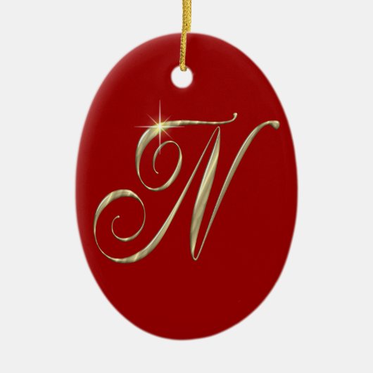Gold Monogram N initials Merchandise Keramik Ornament (Vorne)