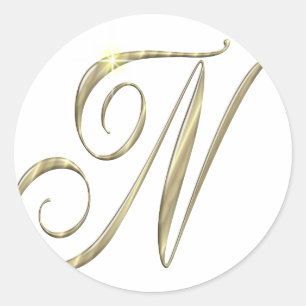 Gold Monogram N initials Merchandise Runder Aufkleber
