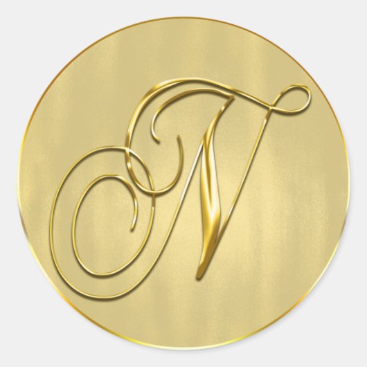 Gold Monogram N Siegel Wedding Invitation Holiday Runder Aufkleber (Vorderseite)