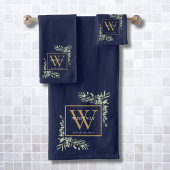 Gold Monogram Name Greenery Navy Blue Badhandtuch Set