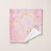 Gold Monogram Name Greenery Pink Agate Geode Badhandtuch Set (Waschlappen)
