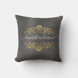 Gold Monogram Name Script Throw Pillow Kissen