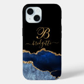 Gold Monogram Navy Blue Gold Agate Geode Case-Mate iPhone Hülle (Rückseite)