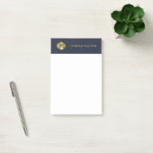 Gold Monogram Navy Blue Leather Look Elegant Post-it Klebezettel (Büro)