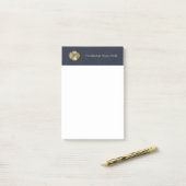 Gold Monogram Navy Blue Leather Look Elegant Post-it Klebezettel (Auf Schreibtisch)