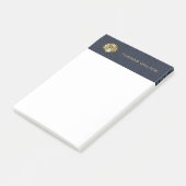 Gold Monogram Navy Blue Leather Look Elegant Post-it Klebezettel (angewinkelt)