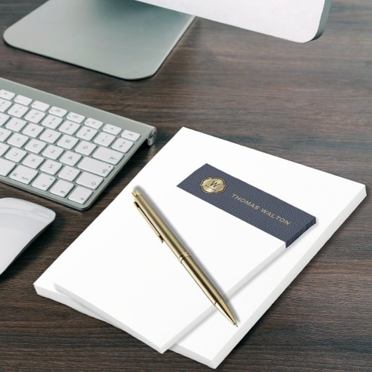 Gold Monogram Navy Blue Leather Look Elegant Post-it Klebezettel