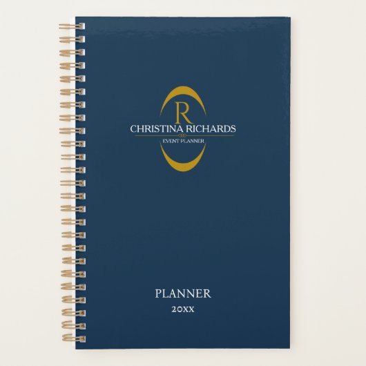 Gold Monogram Navy Blue Moderne Elegante Business Planer (Vorderseite)
