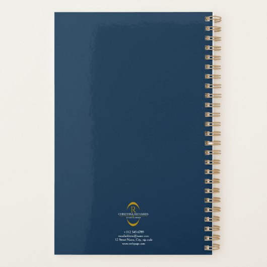 Gold Monogram Navy Blue Moderne Elegante Business Planer (Rückseite)