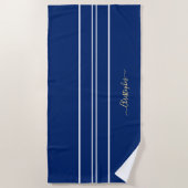 Gold Monogram Navy White Racing Stripes Pool Strandtuch (Vorderseite)