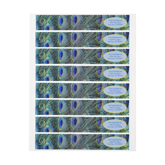 Gold Monogram Peacock Feathers Runde um Label (Bogen)