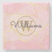 Gold Monogram Pink Agate Geode Steinuntersetzer (Vorderseite)