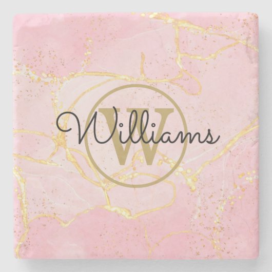 Gold Monogram Pink Agate Geode Steinuntersetzer (Vorderseite)