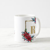 Gold Monogram Poinsettia Weihnachten Kaffeetasse (VorderseiteRechts)