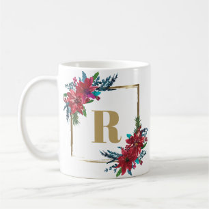 Gold Monogram Poinsettia Weihnachten Kaffeetasse