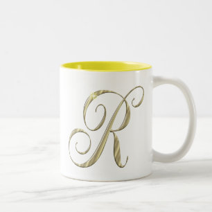Gold monogram R initials Merchandise Zweifarbige Tasse