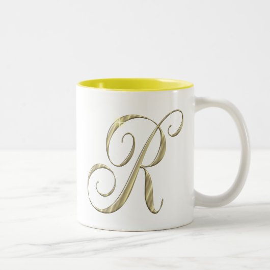 Gold monogram R initials Merchandise Zweifarbige Tasse (Rechts)