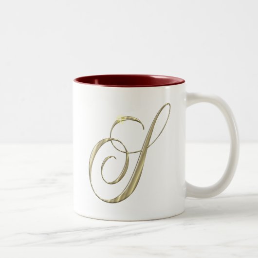 Gold monogram S initials Merchandise Zweifarbige Tasse (Rechts)